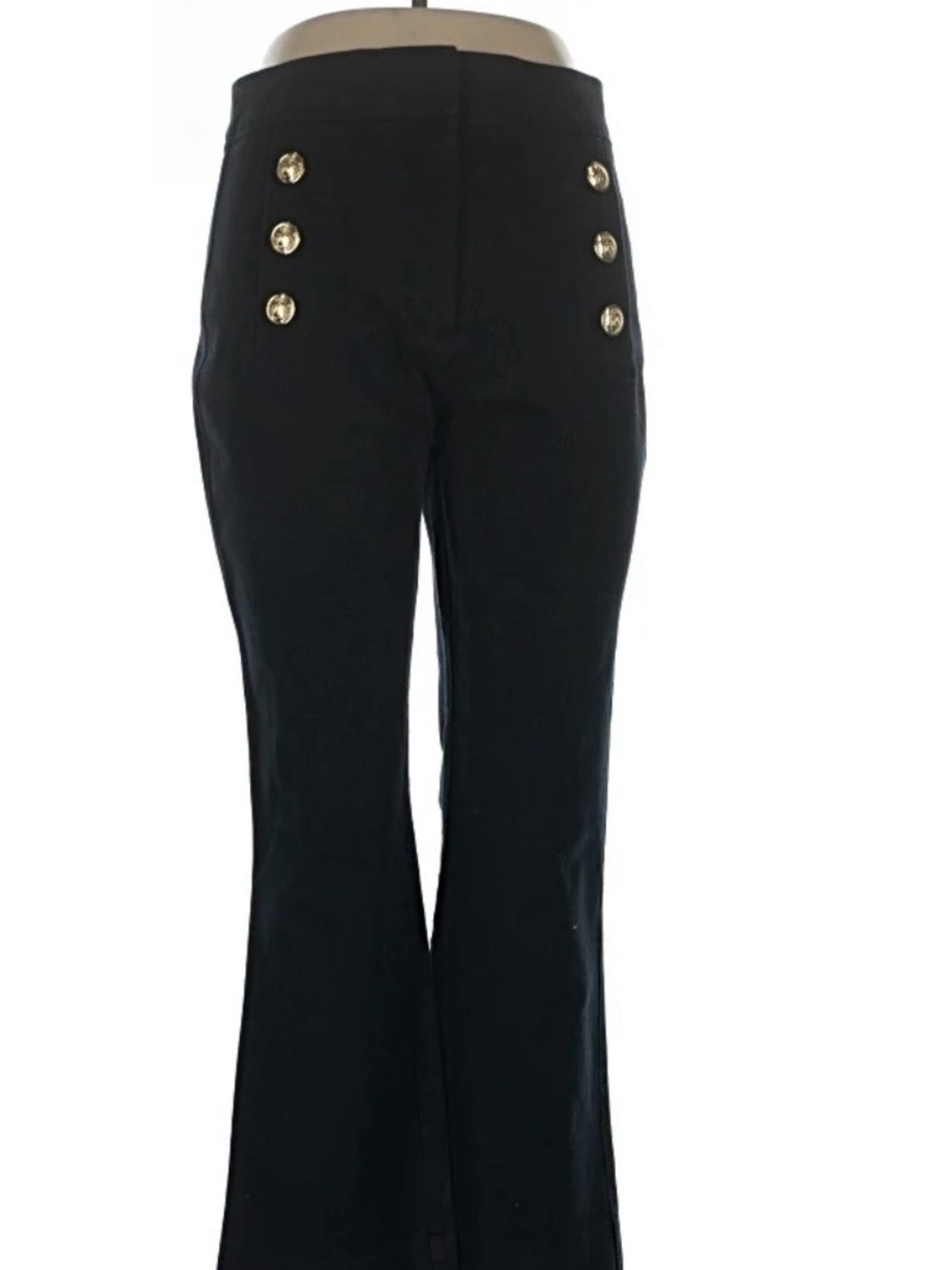 Derek Lam 10 Crosby Black High-Waist Flare Pants with Gold Buttons